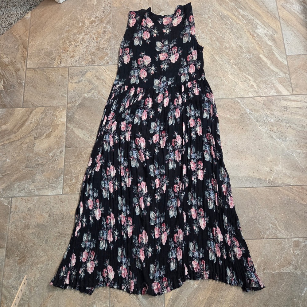 Vintage 90s‎ Nostalgia Womens Black Floral Crinkle Rayon Button Front Maxi S - Picture 9 of 9